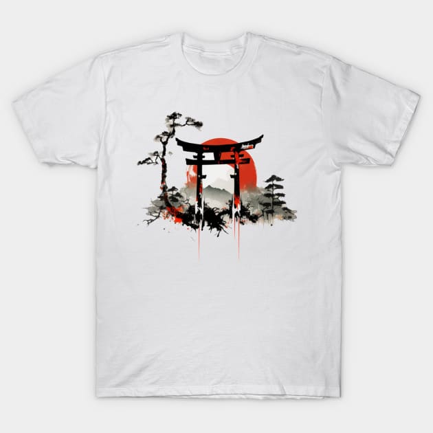 Japanese art torii gate T-Shirt by KAWAIIBYHM